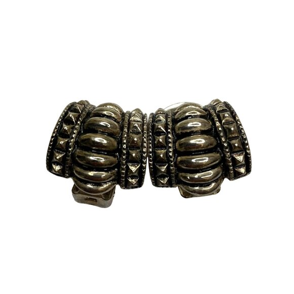 Metal Brutalist Vintage Clip on Earrings 1.5" - Picture 1 of 5